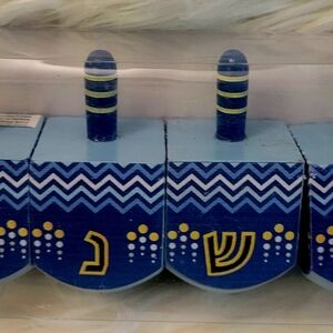 Blue and Yellow Dreidel Set